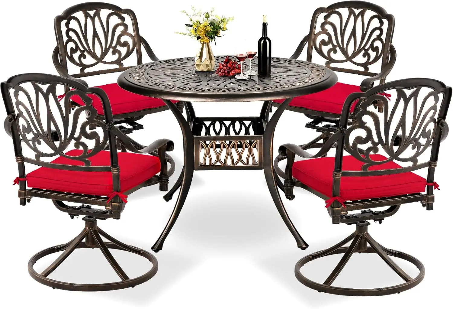 

Outdoor Patio Dining Set, All-Weather Cast Aluminum Furniture Patio Conversation Set 4 Swivel Chairs and 35.4" Table w/Cushions