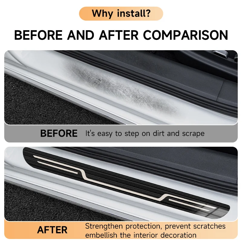 Stainless Steel Car Door Sill Strip Anti-Dirty Sticker Cover Decoration Exterior Anti-Kick Pedal Decoration Accessories Parts view 3