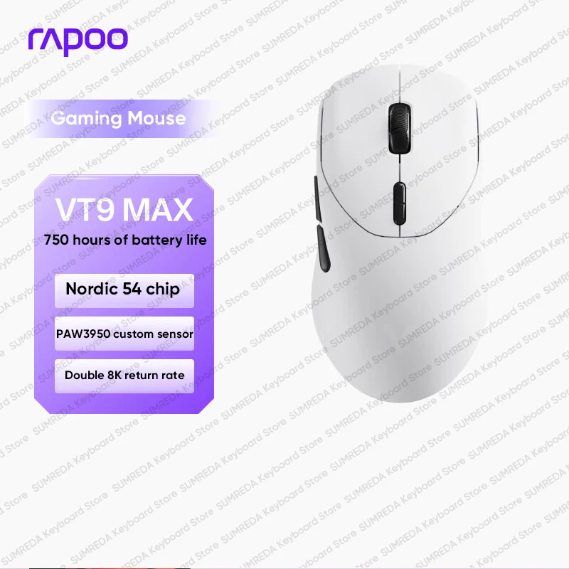 

Беспроводная игровая мышь RAPOO VT9 Max Gen2 PAW3950 PAW3398 8 кГц Nordic54L15, игровая мышь с мастер-флагманской производительностью для FPS Gamer
