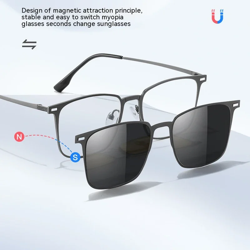 

KIZN 3-в-1 классические солнцезащитные очки для близорукости с магнитной клипсой для мужчин, квадратная оправа по рецепту, настраиваемая от -0,5 до -6,0 точек