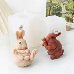 DIY Easter Bunny Candle Mold Rabbit Holding Carrot Roll Cute Rabbit Candle Plaster Epoxy Craft Casting Tool Holiday Decor Gifts