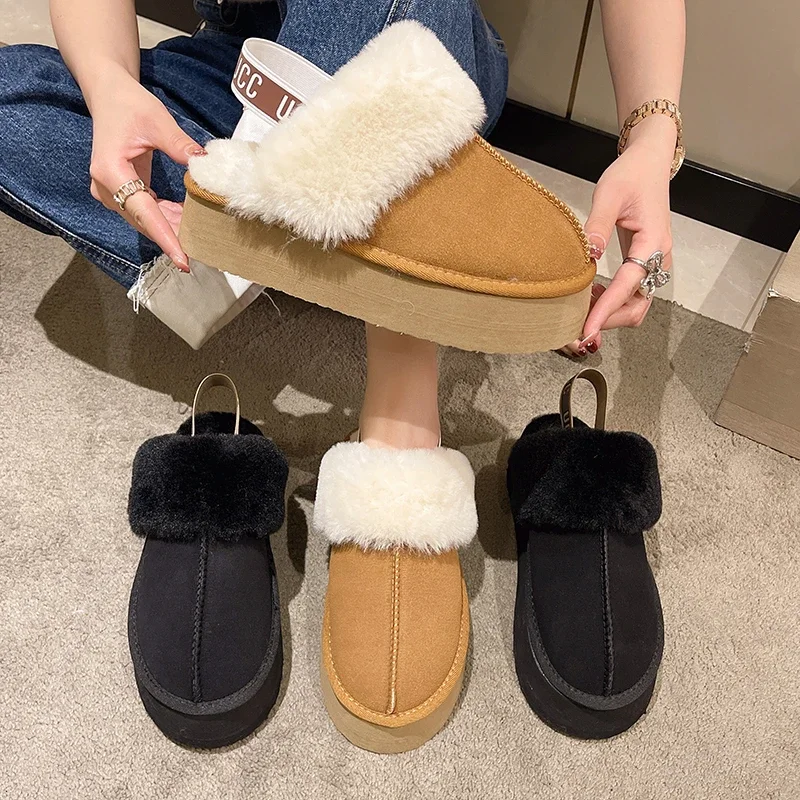 Women's Designer Outdoor Slip-on Warm Thick-soled Shoes 2024 Winter Thick Fur Slippers Plush Sandals Slippers Zapatos De Mujer