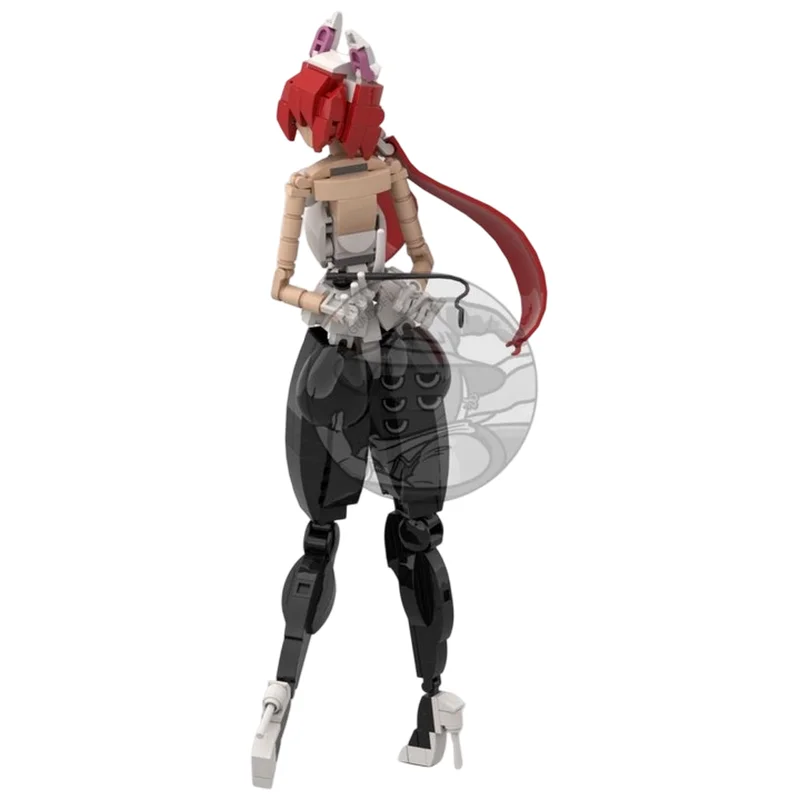 Anime Cat Girl Statue MOC Bricks Playful Pose Detailed Sculpt Model DIY Building Brick Kit Desktop Scene Ornament