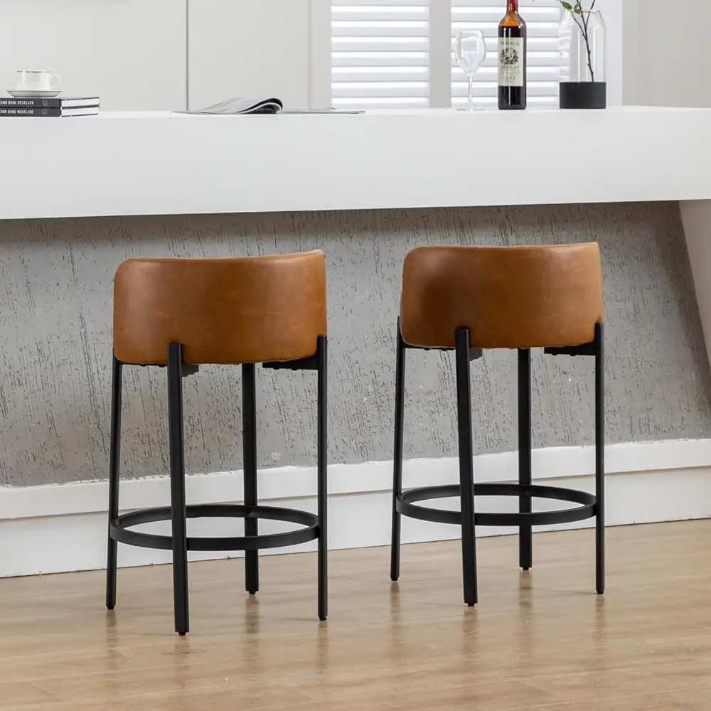 Counter Height Bar Stools Set Of 2, 26 Hes Counter Height Stool With Backs, Upholstered Pu Leather Barstools For Kitchen