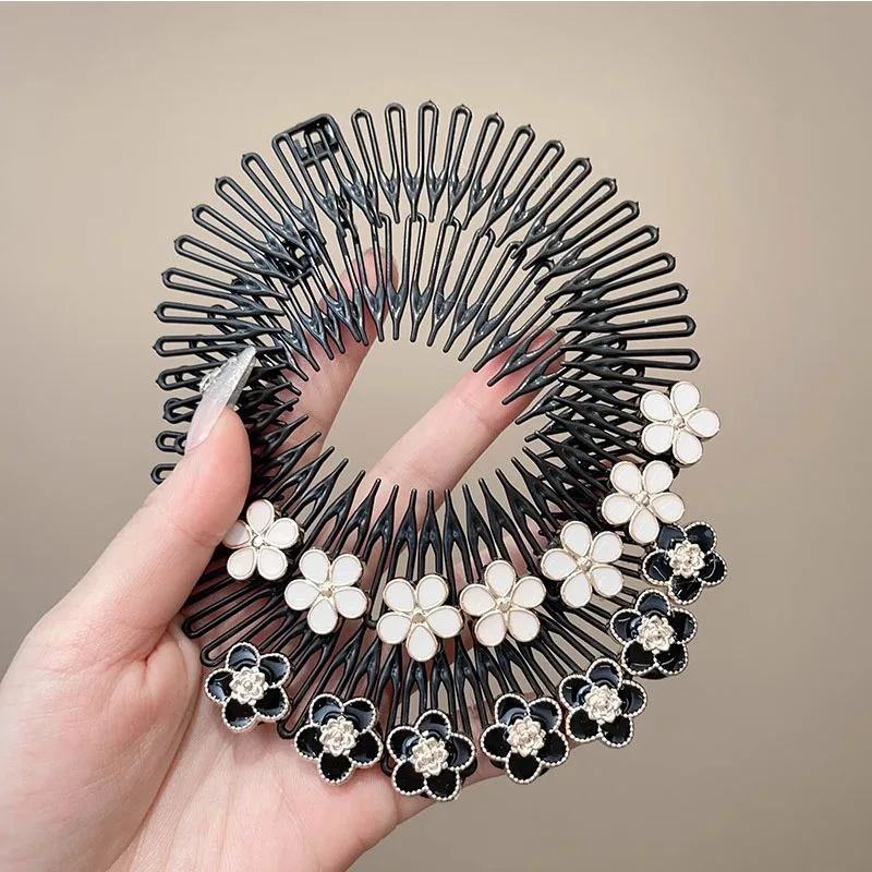 New Flower Pearl Round Plastic Hair Comb For Women Broken Hair Finish Headband Tool Vintage Hair Clip Fashion Hair Accessories