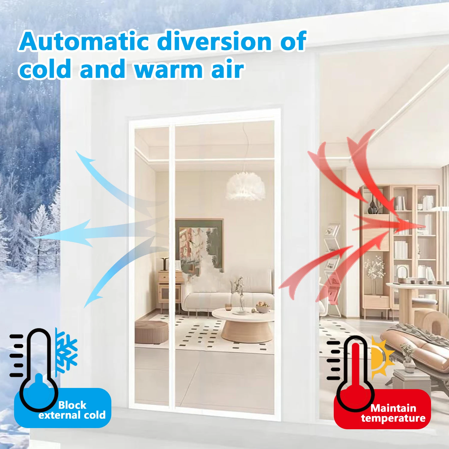 Winter Magnetic Air Conditioning Door Curtain, Warm and Windproof Partition Curtain, Heavy-Duty Auto Closing Hands-Free