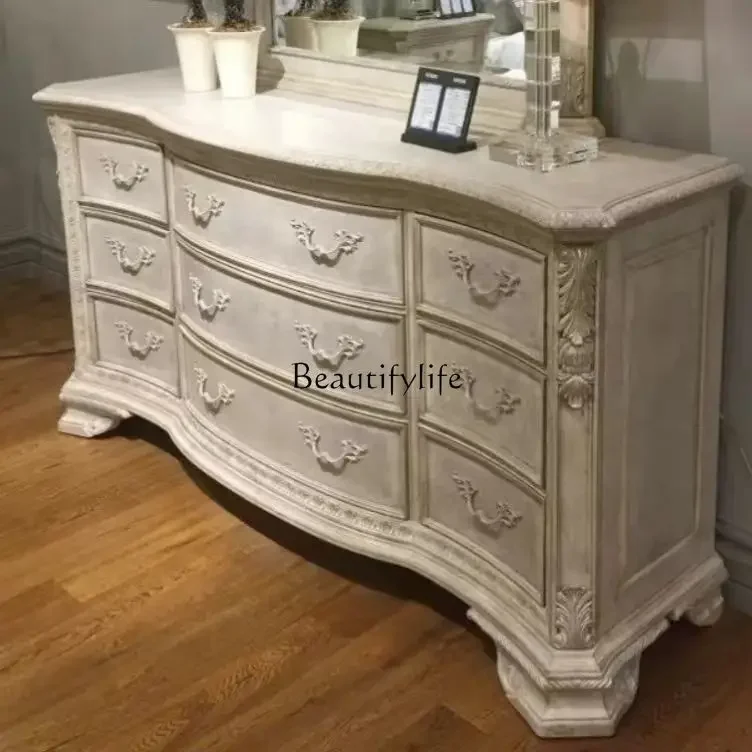 

American retro custom French engraved European solid wood TV cabinet locker