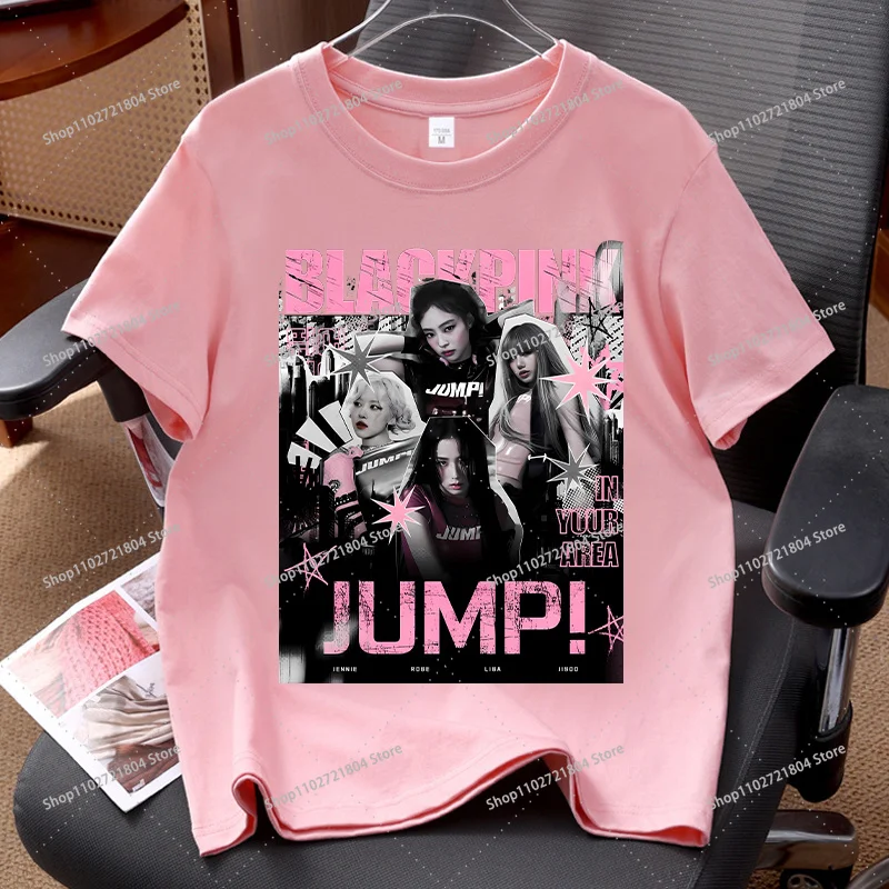 BlackPink Fashion T-shirts for Women Kpop BP Korean-style Pink Short-sleeved Top Female Summer Commute Comfortable Y2K Tees Gift view 5
