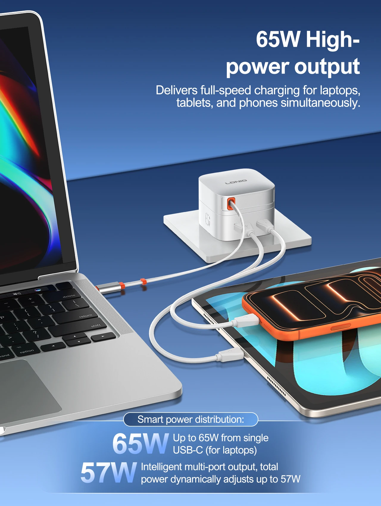LDNIO Q10 65W GaN Fast Charger 3 Ports All in One Design 100 240V Wide Safety Protection Portable Phone Charger Travel Charger
