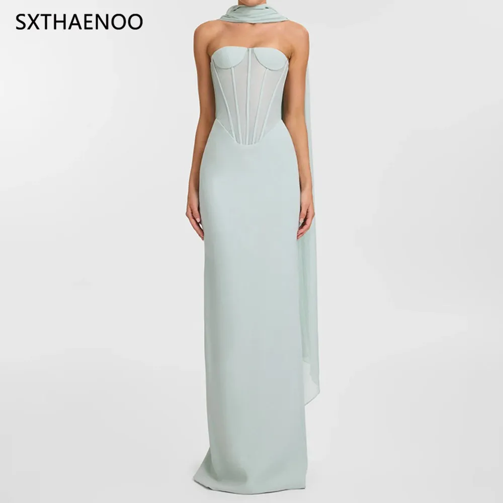 

SXTHAENOO Elegant Dress Halter Gauze Ribbon Strapless Back Split Slim Women's Evening Party Dresses 2025 Autumn Fashion Vestido
