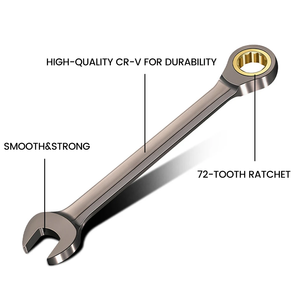 7/8/10/12mm Key Wrench Dual-use Ratchet Wrench Metric 72 Tooth Fixed Head Ratchet Wrench Universal Spanner Car Repair Tool