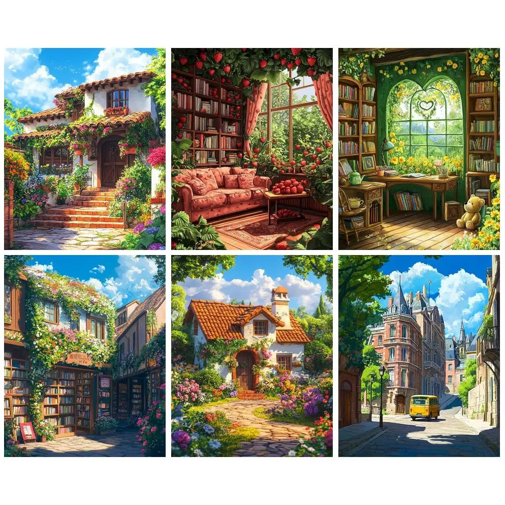PhotoCustom 5D-Diamantgemälde für den Garten, voller Diamanten, Mosaik, Fahrrad-Stickerei, Landschaft, neue 2025, Kunst-Wanddekoration