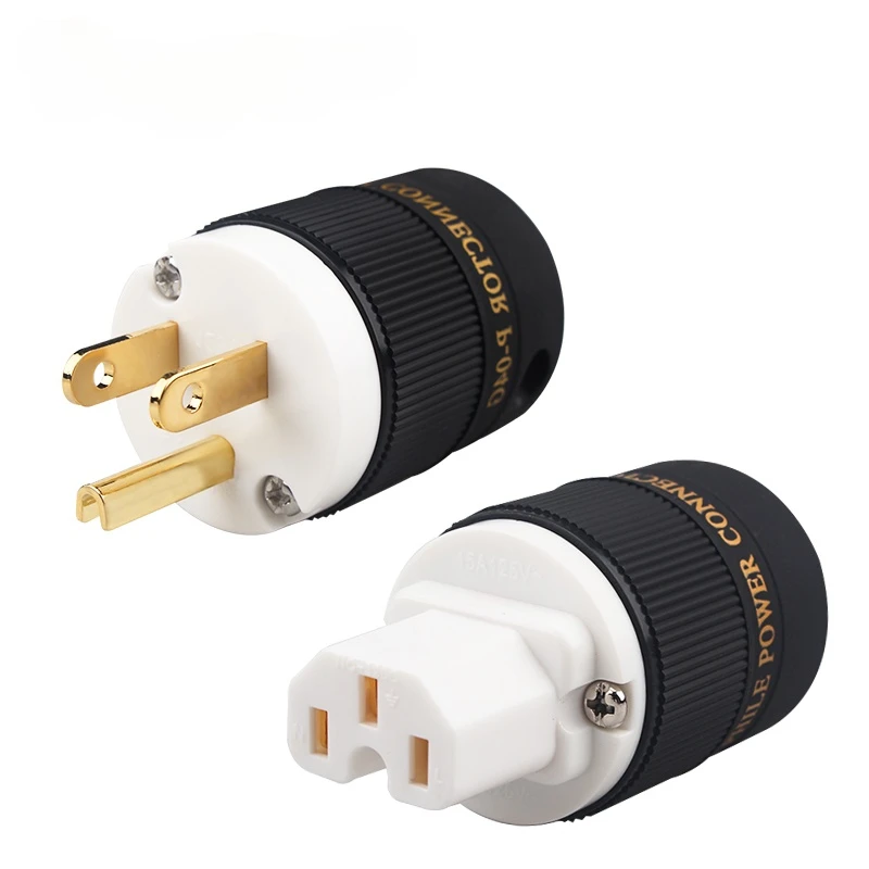 P-04G White Mouth Gold Plated US Audio Power Plug Subwoofer Amplifier Decoder Connection Cable Accessories