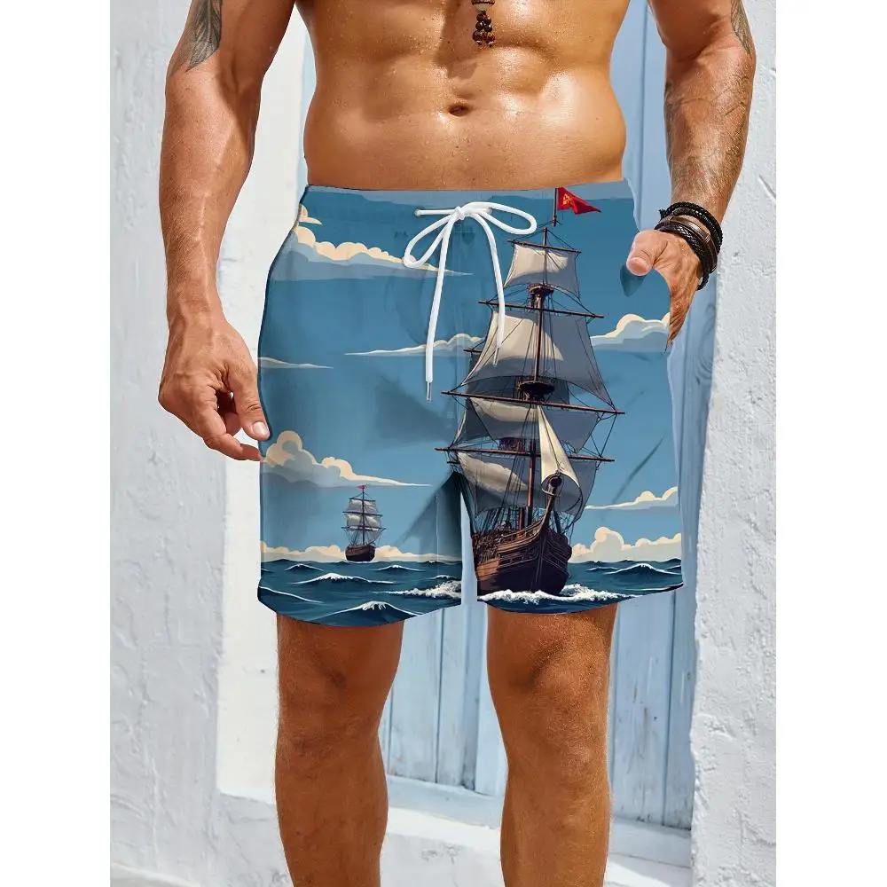 

1pcs Men's Short swim trunks2026 Summer 3D Printed Short sleeve sport Quick drying Polyester running Man pants Breathable