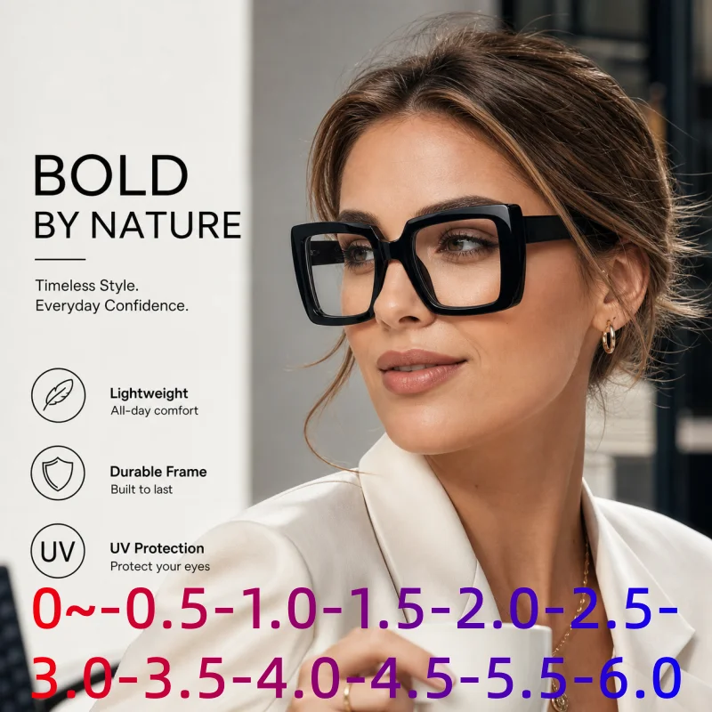 Blue light blocking large frame glasses, square custom prescription glasses Photochromic glasses diopter-0.5 -1.0  -1.5 to -6.0