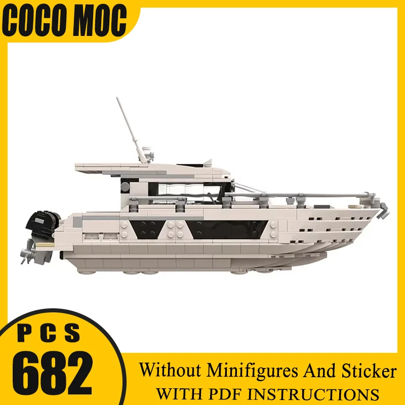 Motor Yacht Model Moc Building Bricks Outboard Yacht Construction Bricks Toy Technology Block DIY Assembly Holiday Gift