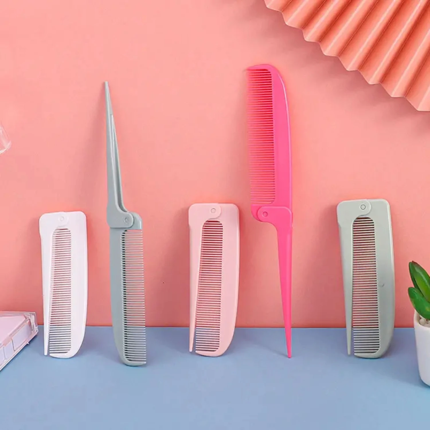 美容用の折りたたみ式、耐熱性、帯電防止ラットテールコーム - 外出先でのスタイリングや髪の分け目などに最適