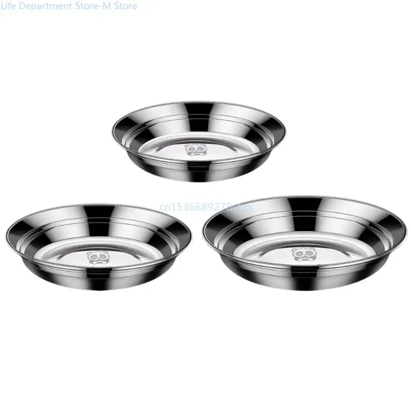 

3pcs Stainless Steel Plates for Home Use Thickened Round Fruit Serving Platters for Cooking Enthusiasts Metal Dinnerware