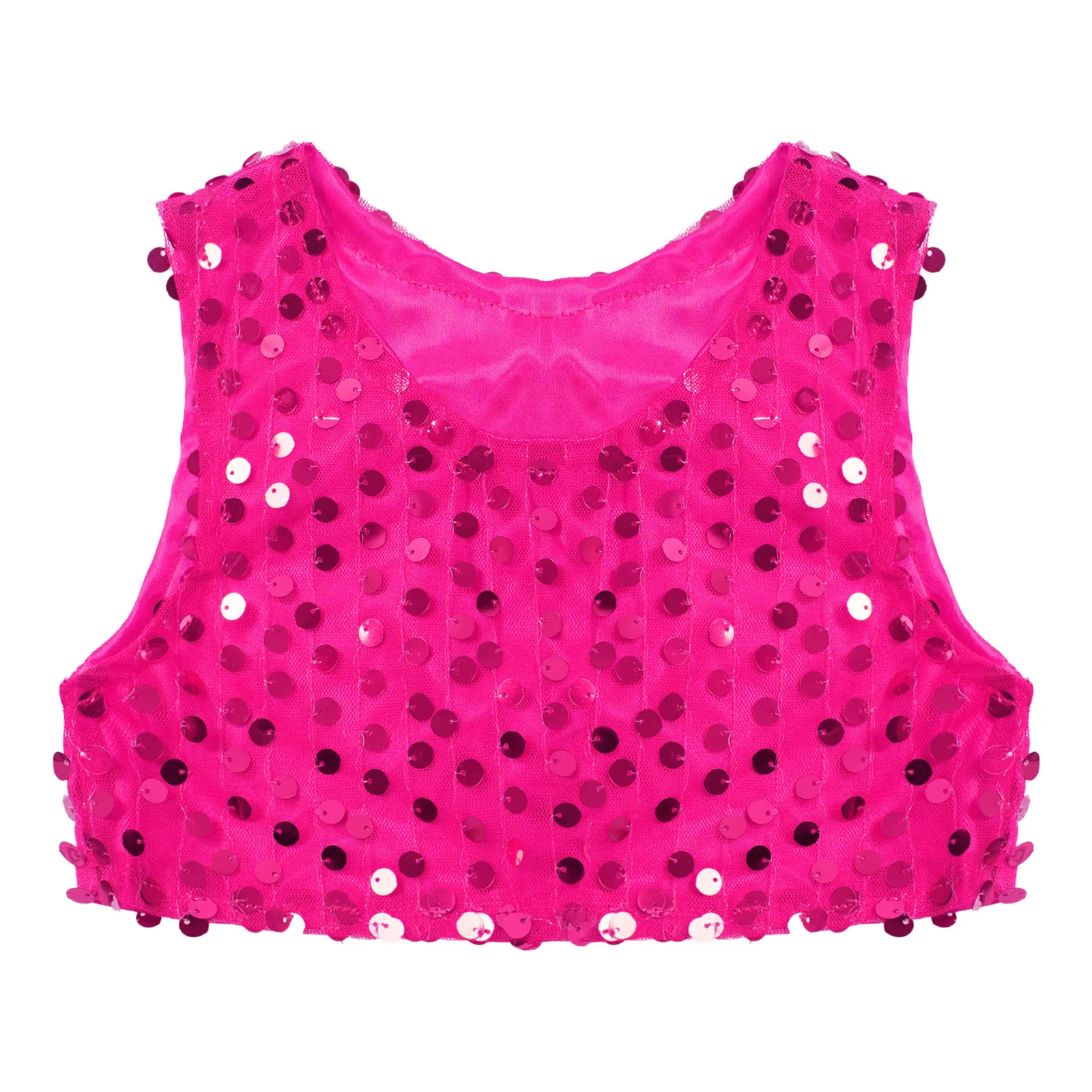 Bambini ragazze paillettes lucide Jazz Ballet Dance Top moda tinta unita senza maniche canotta Crop Top Dancewear Stage Performance Clothes