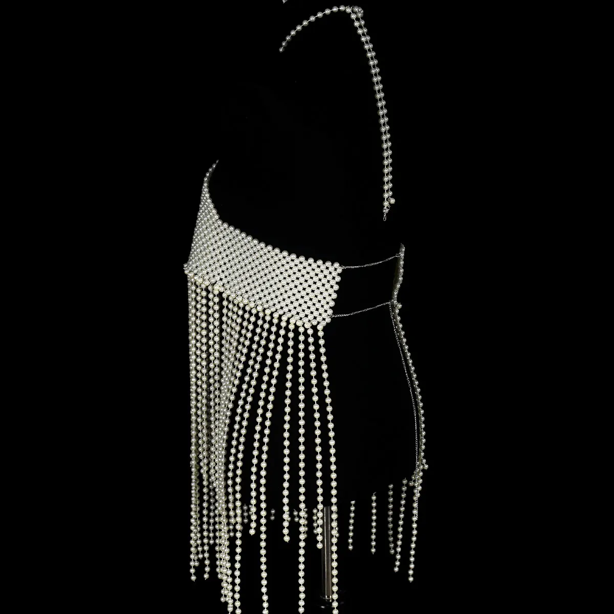 Birthday Party festival Decoration Women\'s Body Chain  Sexy Pearls Long Tzitzit Dresses Bra Nightclub Clothing Accessories