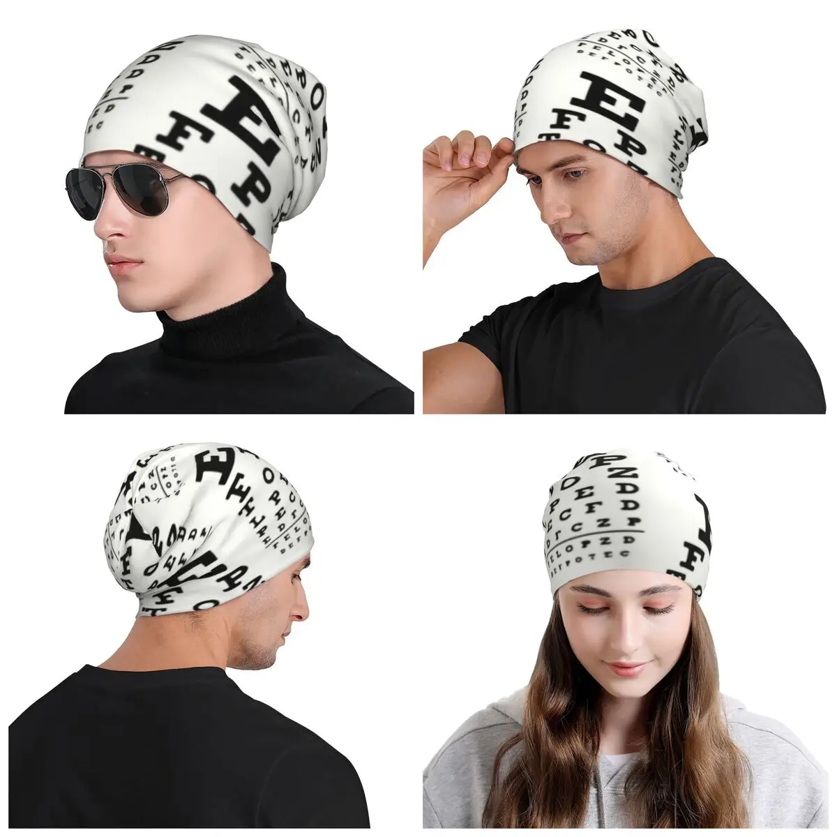 Chapéu de malha masculino e feminino com carta de olho, gorro elegante, gorros quentes, bonés, óptica, outono e inverno