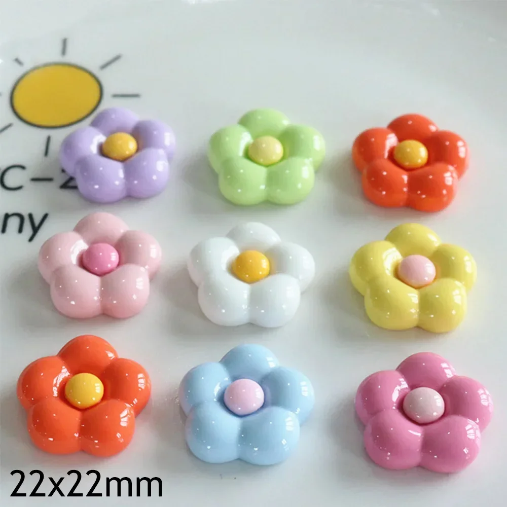 10PCS Kawaii Shiny Rounded Five Petal Flower Miniature Flatback Resin Cabochons For Bow Jewelry DIY Home Decor Craft Accessories