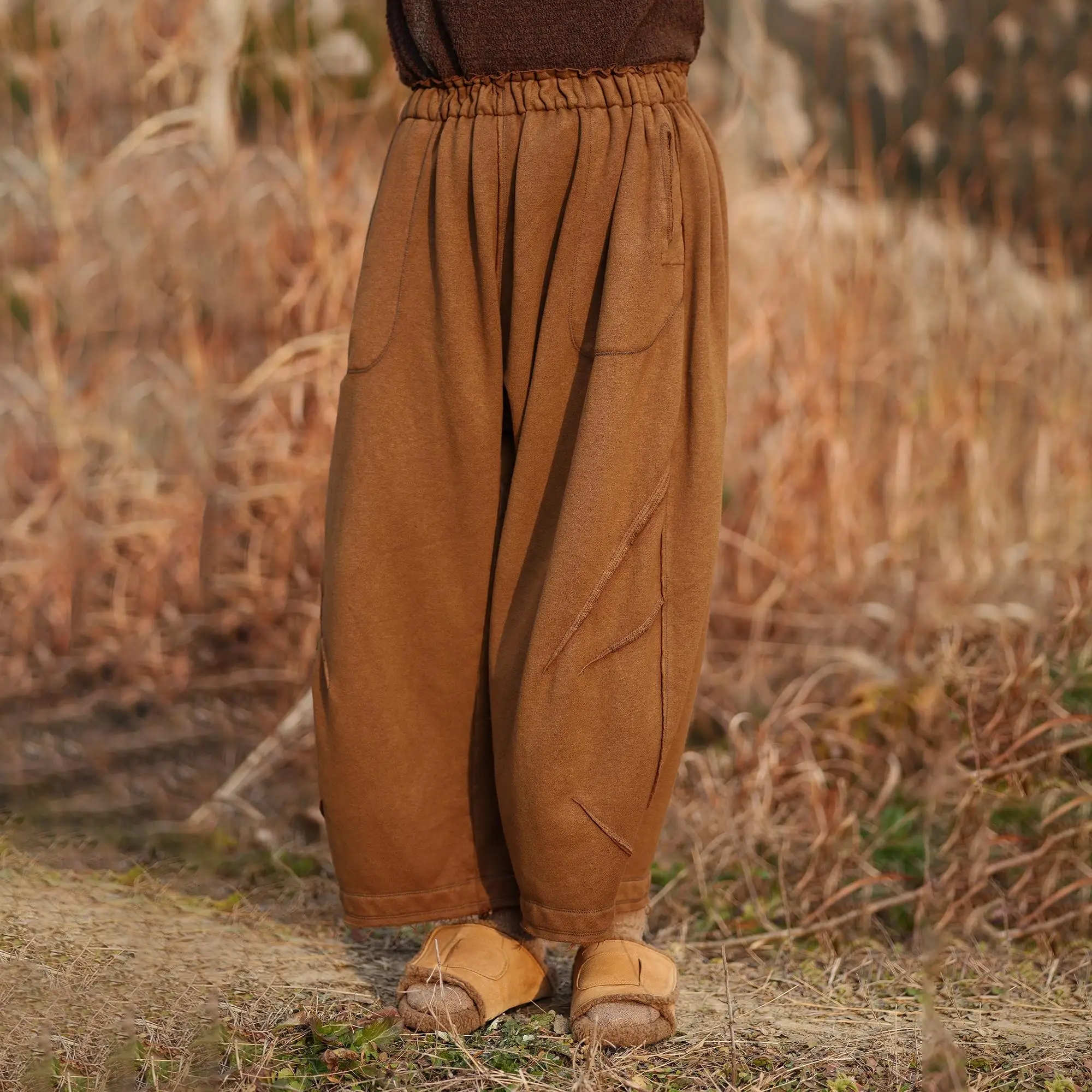 

PengPengHome 92 HanMao Lyocell Fce Pants Trousers Straight Leg Comfortable Elastic Waist l Waist Long Pants