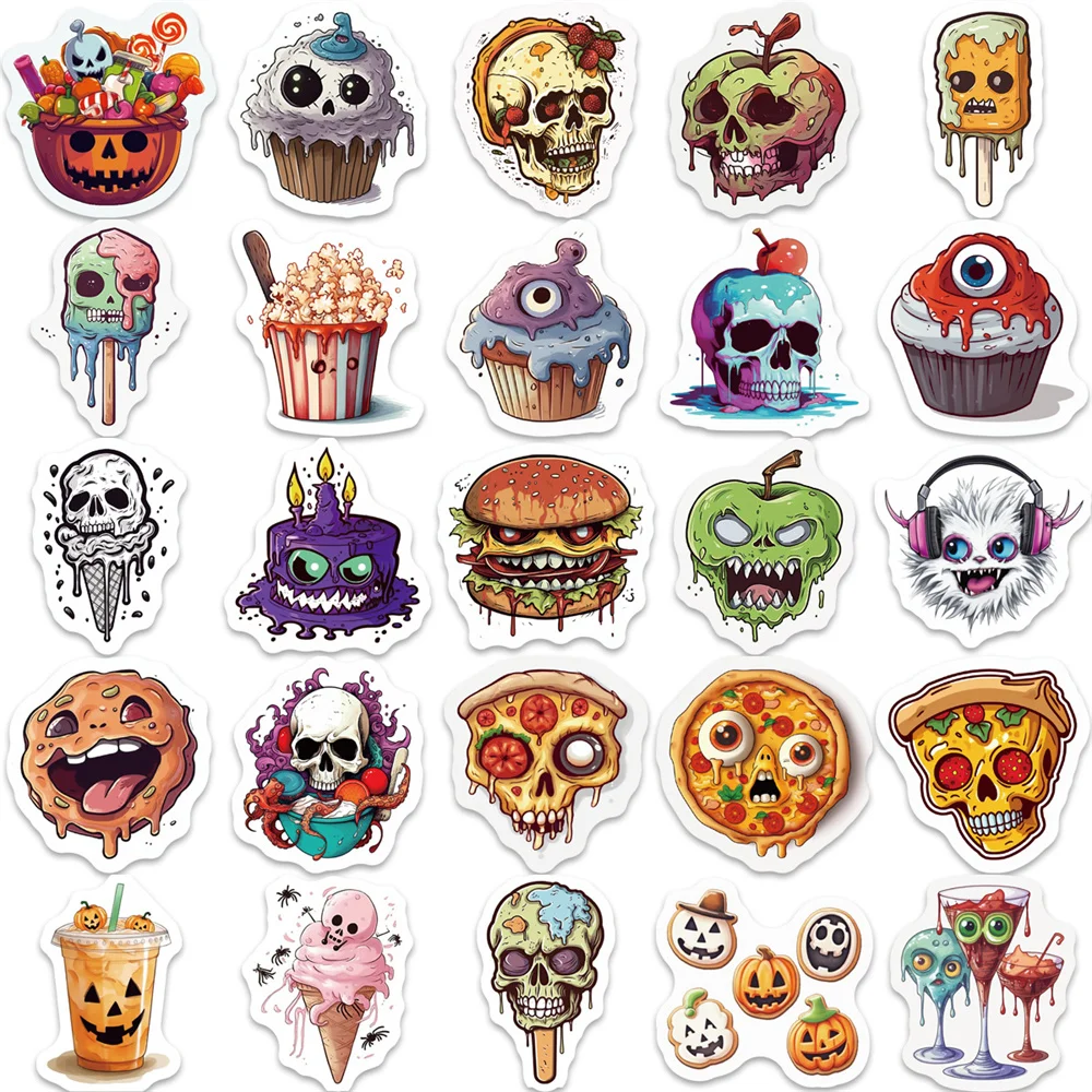 Halloween Food Stickers for Children, Horror Graffiti Stickers, Vintage Scratch Sticker, Scrapbooking Material, 50Pcs