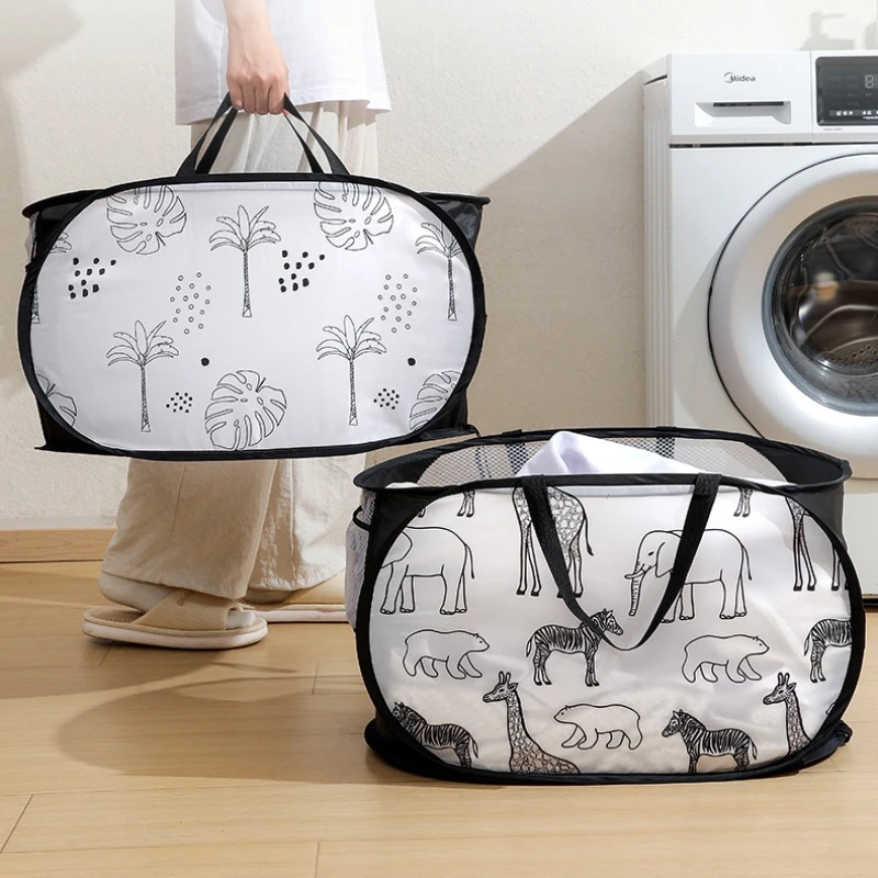 

Foldable Laundry Hamper Bag Dirty Clothes Storage Basket Bin Mesh Laundry Basket with Handles for Bathroom Clothes Organizer