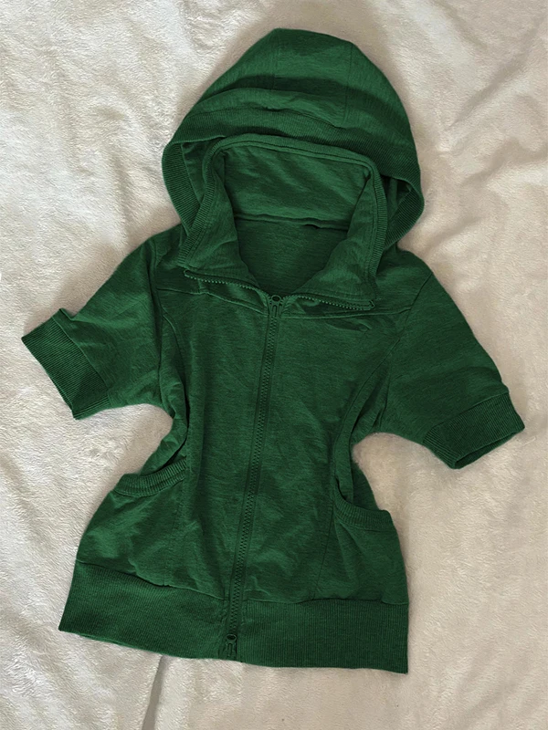 Cseta de Manga Corta con Capucha, Corte Ajustado, Color is Original, Estilo Vintage Americano, Ropa para Chicas, Forma R...