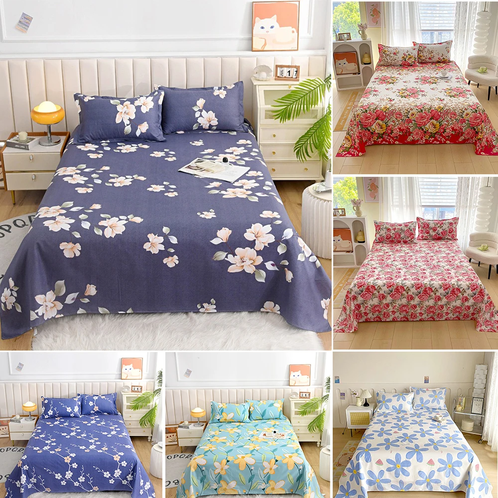 Red Rose Blossoms Printed Flat Bed Sheets for Single /Double Bed Reactive Printed Top Sheets for Beds Sábanas Con Patrón Vegetal