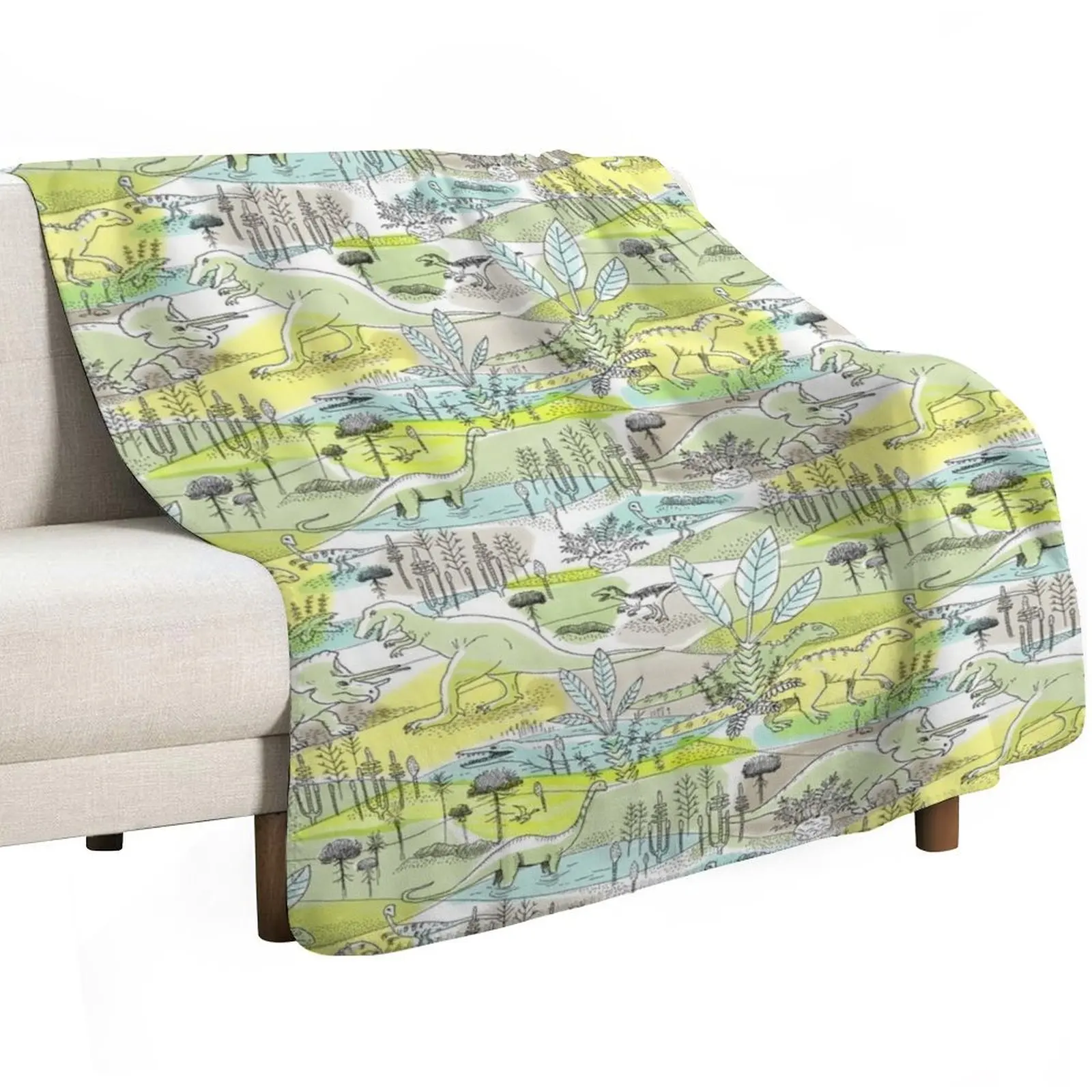Dinosaurs in a Prehistoric Jungle with Tyrannosaurus Rex and Triceratops Throw Blanket Moving Flannels Bed Fashionable Blankets