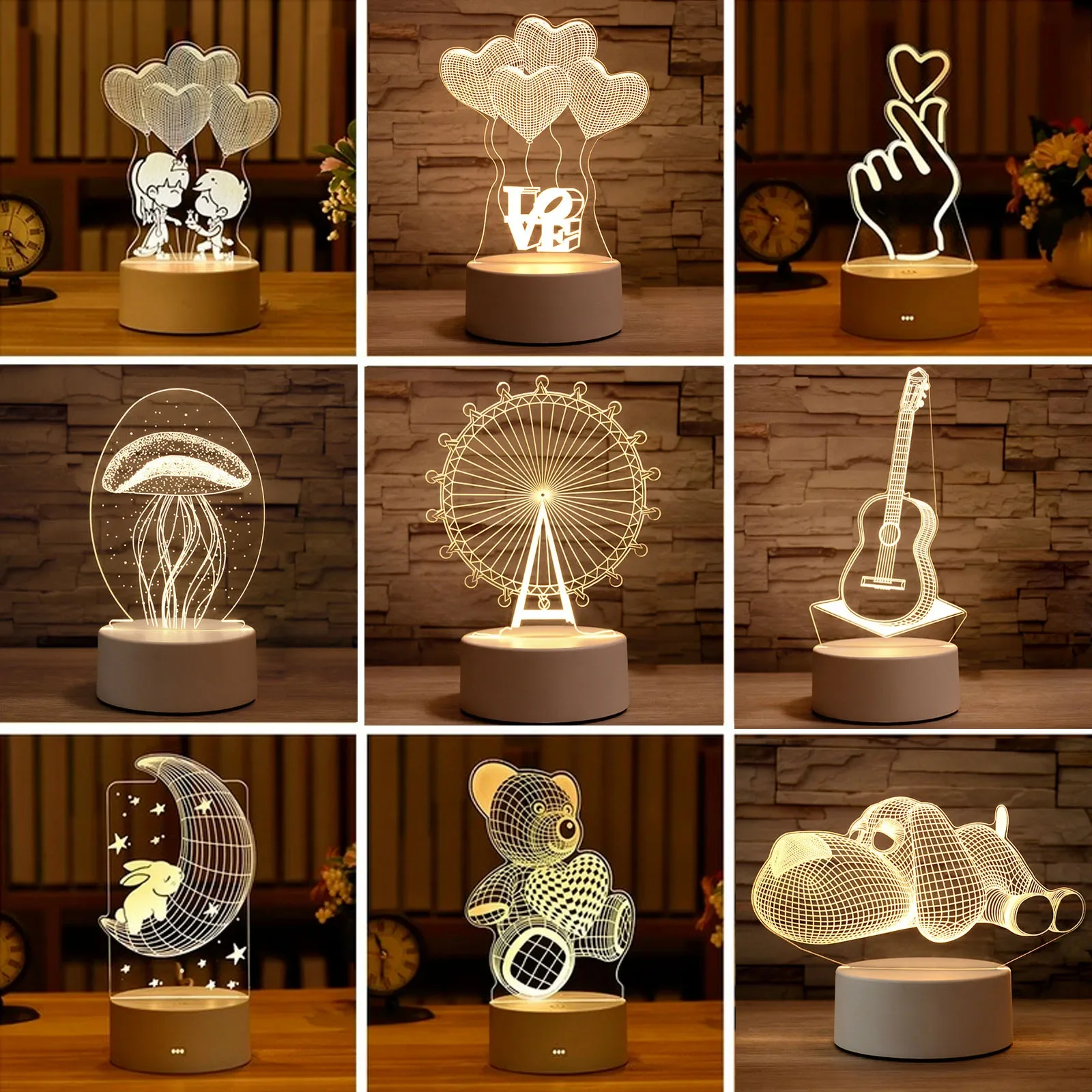 Romantic Love 3D Lamp Heart-shaped Balloon Acrylic LED Night Light Decorative Table Lamp Valentine's Day Sweetheart Wife'