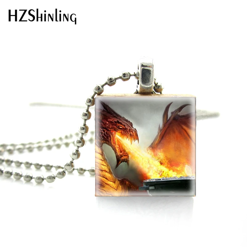 2018 New Trendy Fashion Vintage Style Fire Breathing Dragon Pictures Ball Chain Necklace Huge Dragon Scrabble Game Tile Jewelry