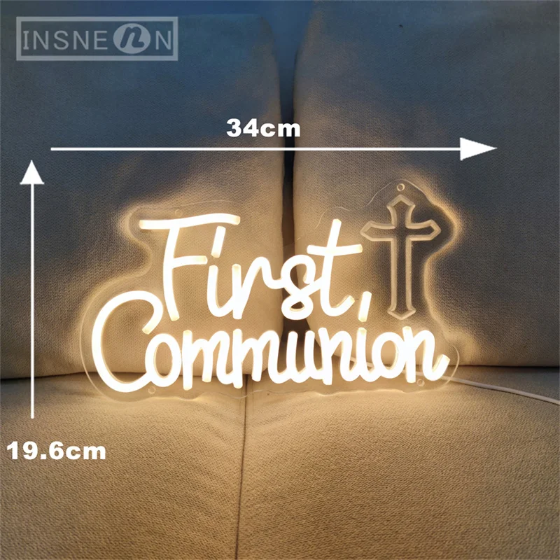 INSNEnN Erstkommunion Neon LED Zeichen 3d Gravur Wand dekoration Leucht reklame Lichter für Party Home Neon Beleuchtung Zeichen Taufe Dekoration Geschenk 6