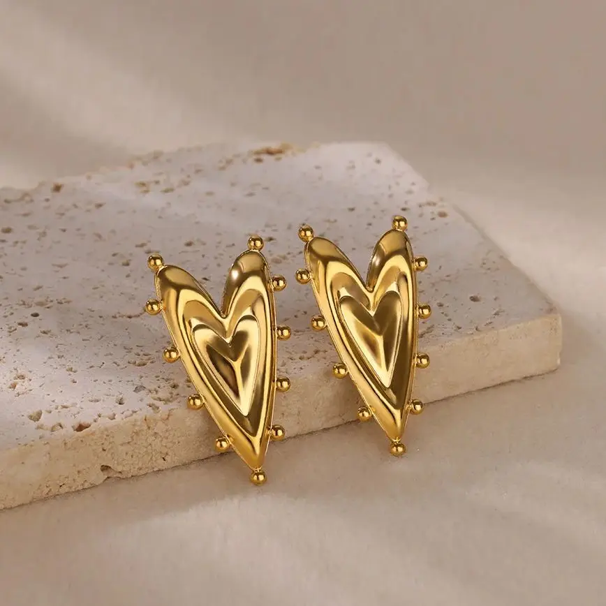 Vintage Geometric Heart Earrings For Women Gold Color Stainless Steel Love Irregular Earring Wedding Christmas Jewelry Gift