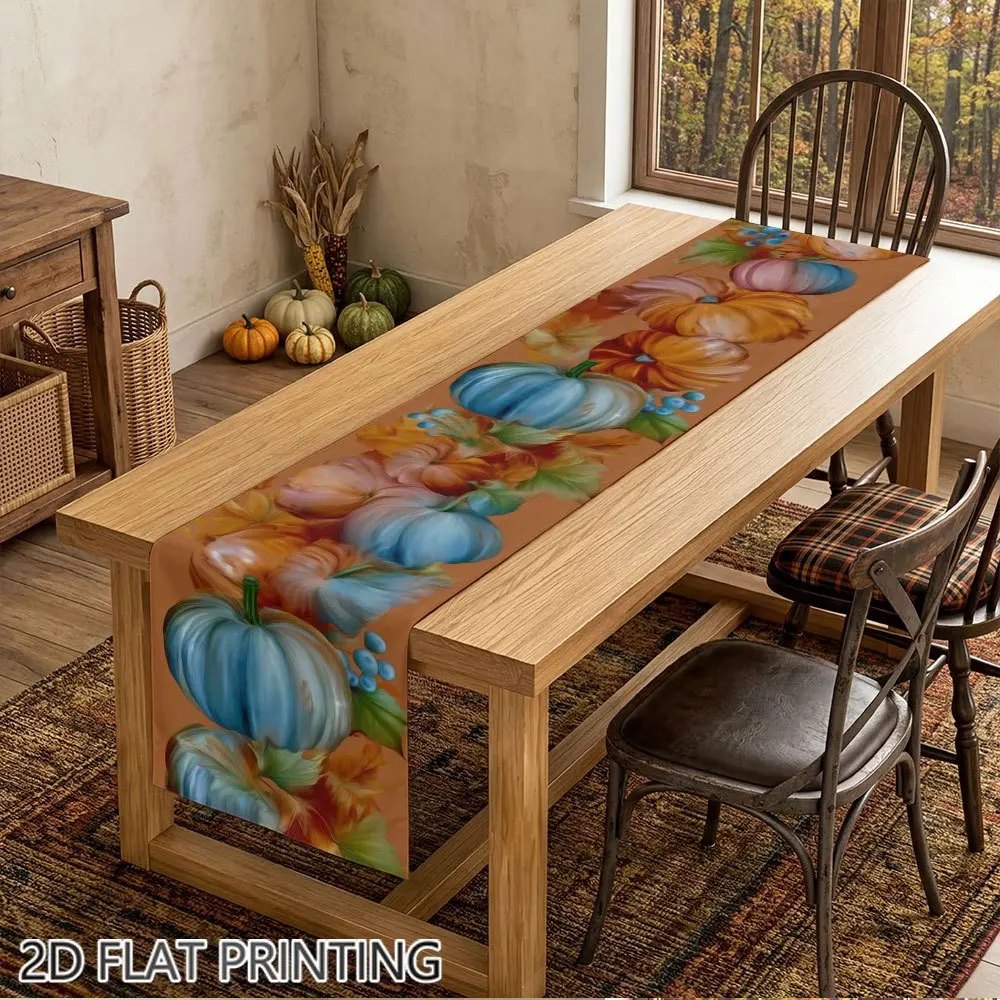Linen Table Runner Thanksgiving Scarecrow Crow Pumpkin Off White Autumn Harvest Table Decor  Family Dinner