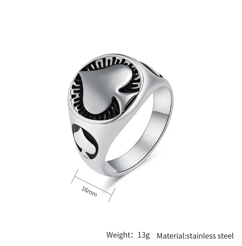 Retro Ace of Spades Ring for Men Punk Rock Stainless Steel Round Biker Bands Cocktail Party Jewelry Gift for Boys