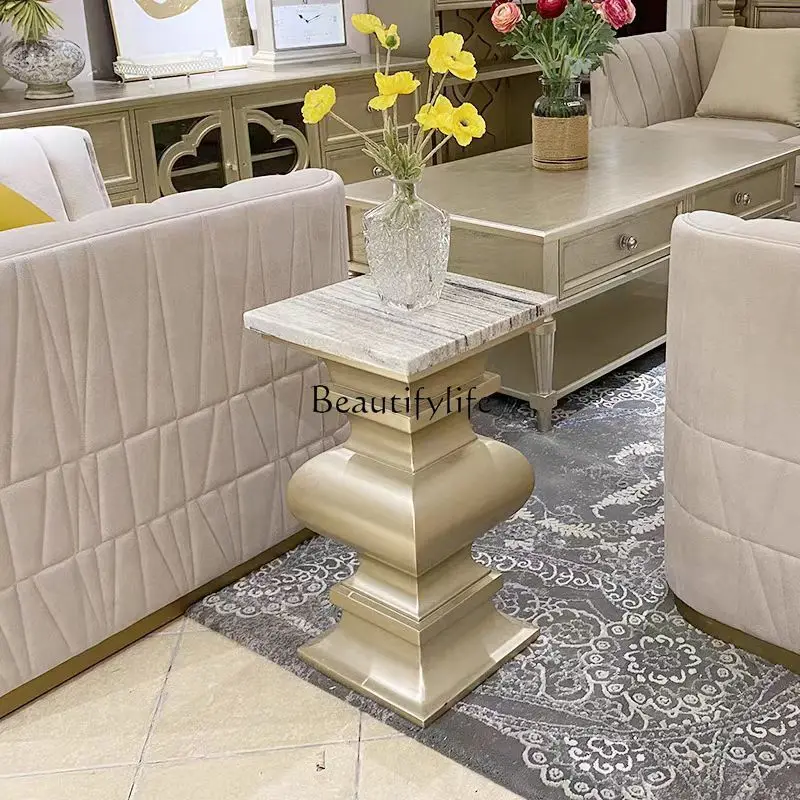 

Marble edge table American solid wood coffee table small apartment household balcony light luxury