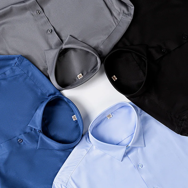 S-4XL Anti-Wrinkle Men Shirts Long Sleeve Dress Shirts For Men Slim Fit Camisa Social Business Blouse White Blue Office Shirt