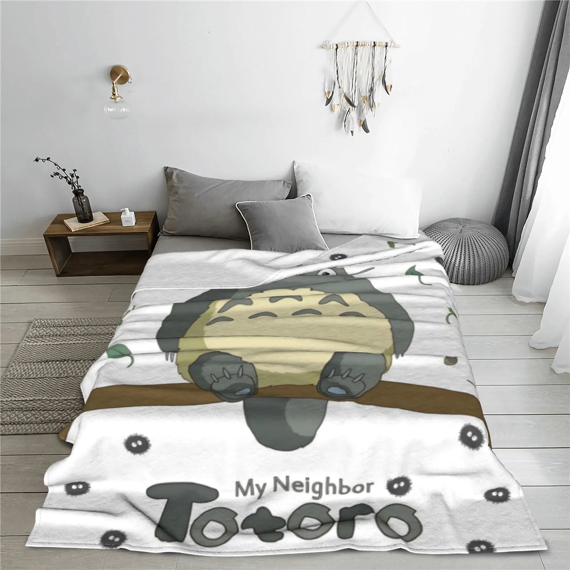 T-Totoros Anime Kawaii Cute Flannel Blanket Cartoon Soot Sprites Funny Throw Blanket Home Hotel Sofa 150*125cm Quilt Lightweight