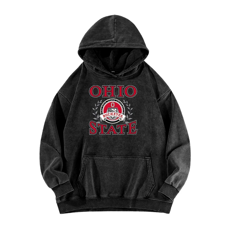ولاية أوهايو Buckeyes جرافيك مطبوعة هوديي عارضة أزياء طويلة الأكمام القطن غسلها هوديي الخريف خمر البلوز للجنسين #1