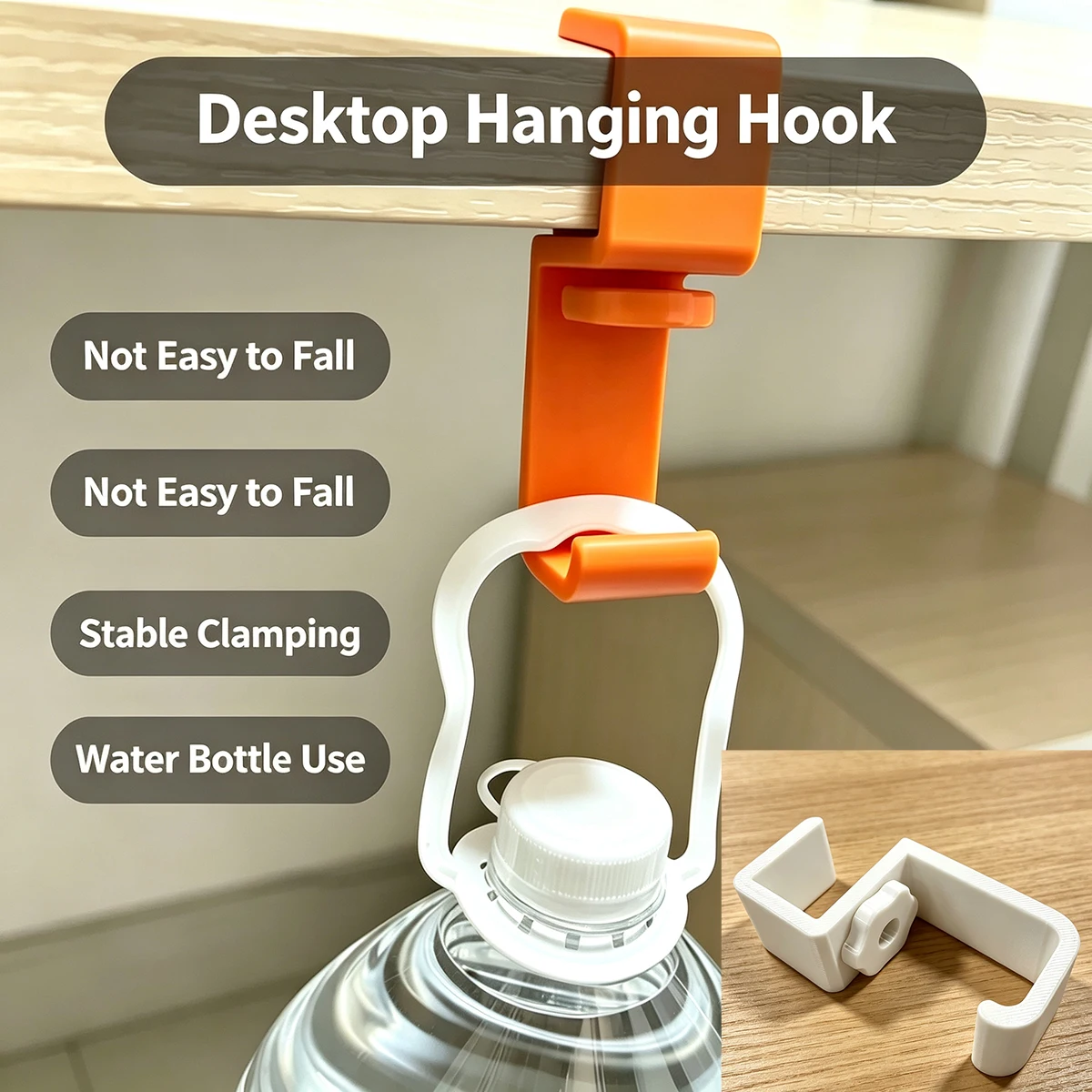 Desktop Clip-On Hook, No-Drill Table Edge Hook for Hanging Bags, Student Backpack and Water Bottle Hook, Office Desk Side Hook for Hanging Items
