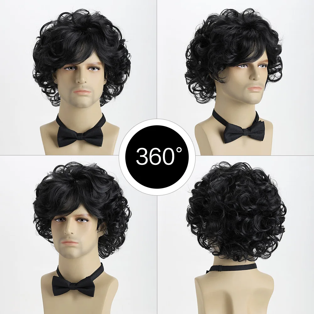 Synthetic Short Fluffy Curly Wig for Men Natural-Looking Costume Cosplay Daily Party Heat Resistant Fiber Hair