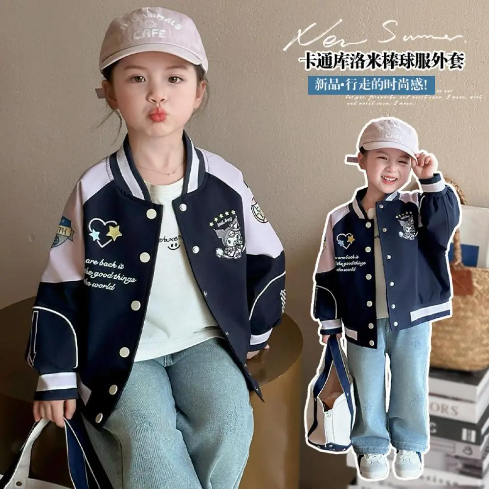 

Sanrio Kuromi пальто для девочек весна осень куртка с длинными рукавами с героями мультфильмов детский спортивный кардиган милая бейсбольная форма топы пальто От 3 до 8 лет