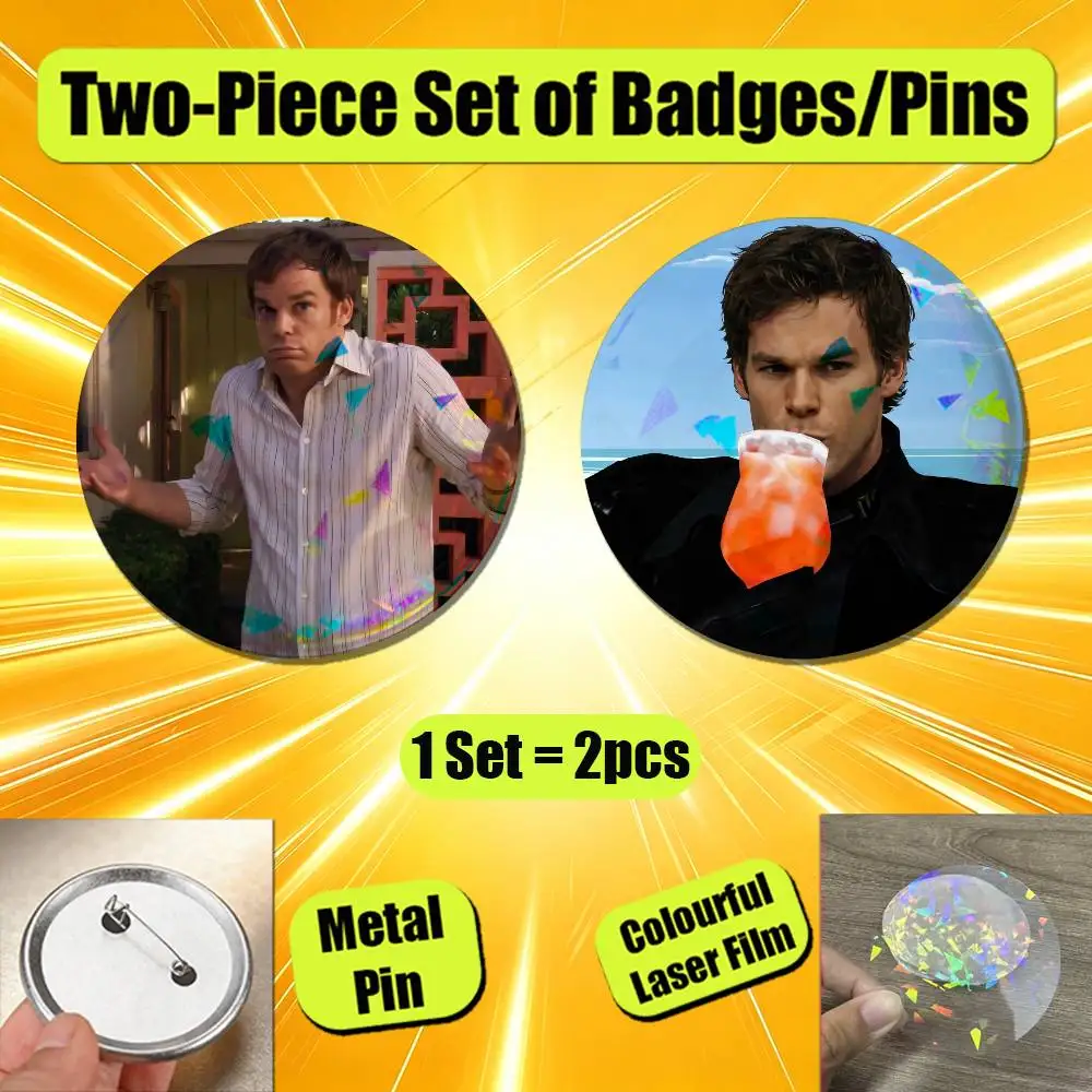 For Dexter Morgan Enamel Pin Badge Set 2PCS Button Round Metal Brooch Custom Collectible Ita Bag Pins