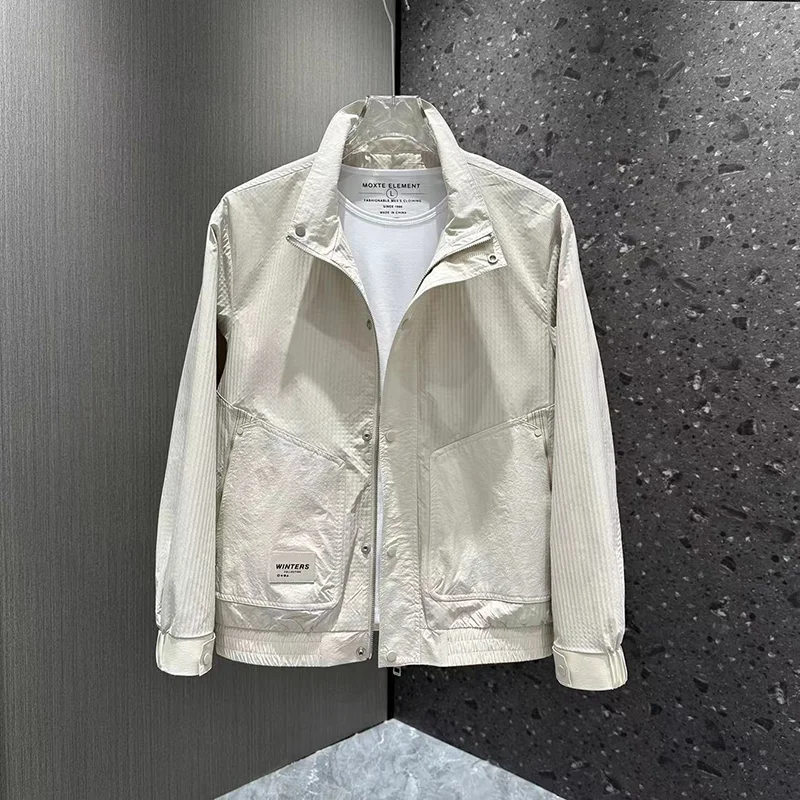 

Light-Colored Stand Collar Jaet for Men Spring Autumn Trendy Brand Hip Haome High-End Feeling Top Outerwear
