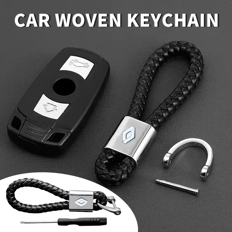 Car Styling Keychain Leather Woven Rope Metal Key Ring For Renault Megane 2 3 4 Twingo Clio Talisman Captur Trafic Scenic 2