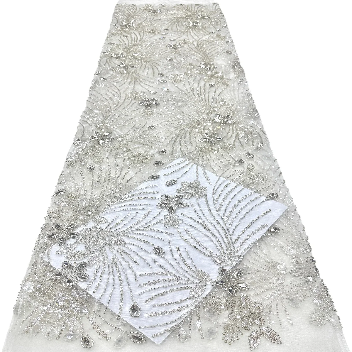 Luxury Pink 3D Fireworks Floral Embroidery Lace Fabric Heavy Beaded Rhinestone Sequins Tulle Mesh Cloth for Wedding Dress Evenin