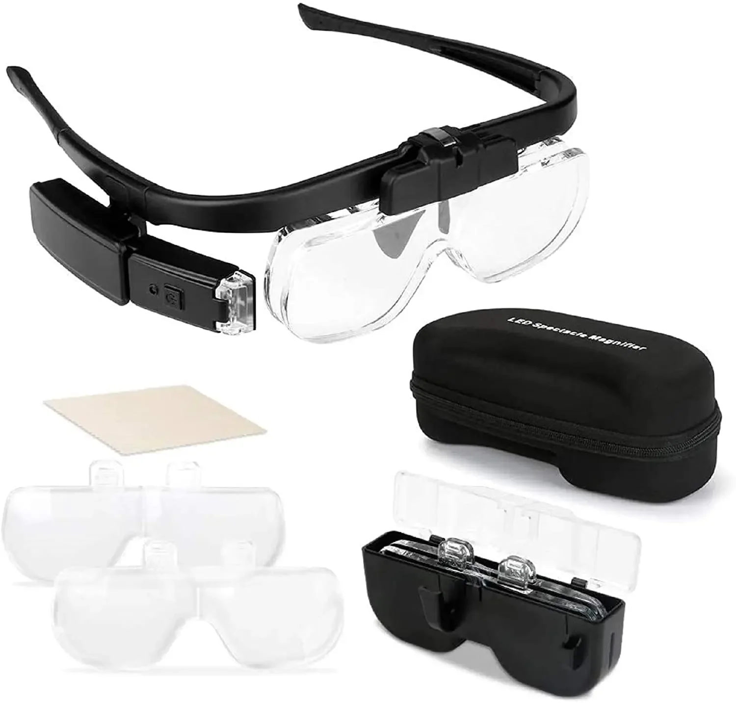 

Headband Magnifier with Six Magnification Levels USB Rechargeable LED Light - Suitable for Watch Repair Antique Appreciation